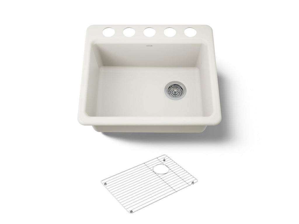 KOHLER K-5872-5UA1-96 Riverby 25" Undermount Single-Bowl Kitchen Sink - Biscuit