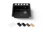 KOHLER K-5872-5UPC-7 Riverby 25" Undermount Single-Bowl Workstation Kitchen Sink - Black Black