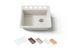 KOHLER K-5872-5UPC-96 Riverby 25" Undermount Single-Bowl Workstation Kitchen Sink - Biscuit