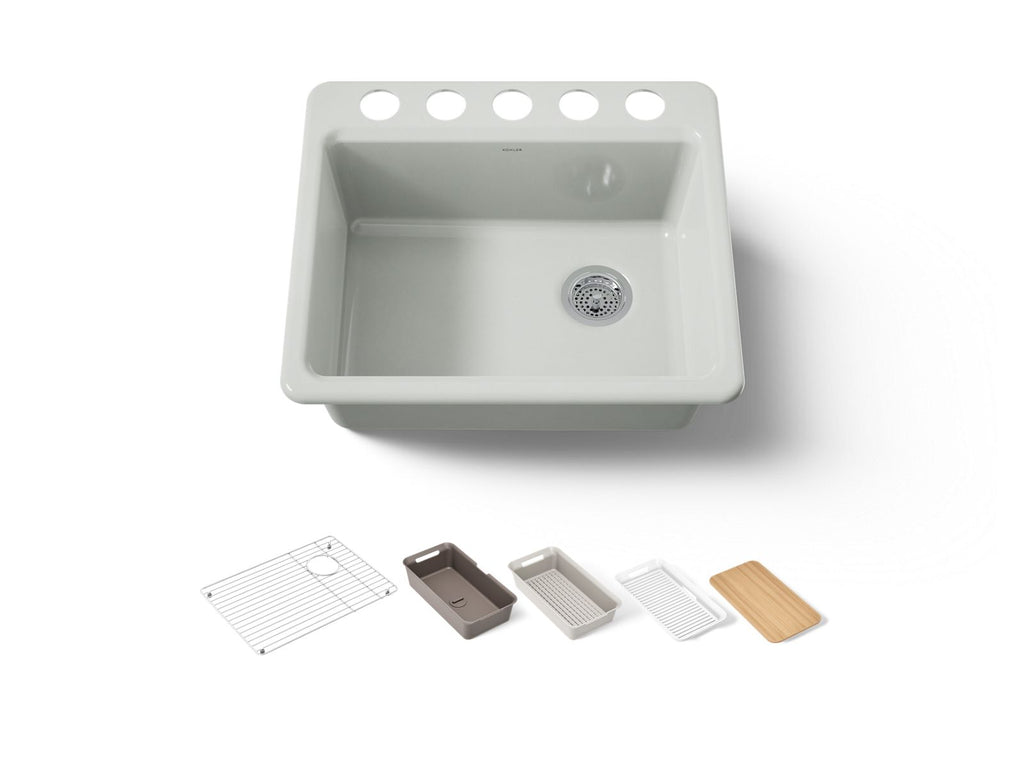 KOHLER K-5872-5UPC-FF Riverby 25" Undermount Single-Bowl Workstation Kitchen Sink - Sea Salt