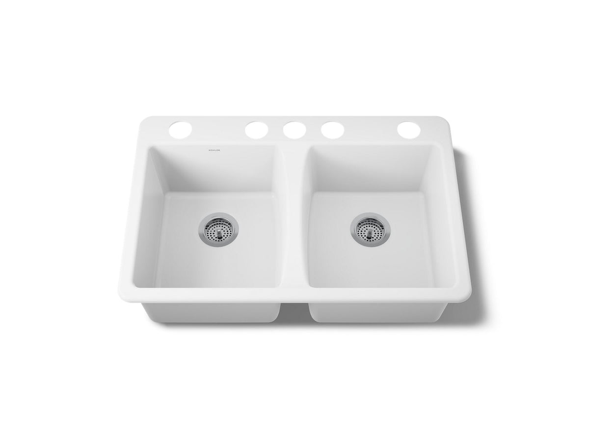 KOHLER K-5873-5U-0 Deerfield 33" Undermount Double-Bowl Kitchen Sink - White
