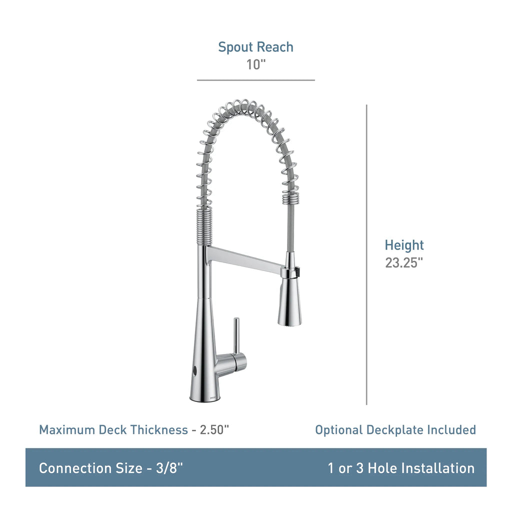 MOEN 5925EWSRS Sleek Motionsense Wave One-Handle Pre-Rinse Spring Touchless Kitchen Faucet - Spot Resist Stainless