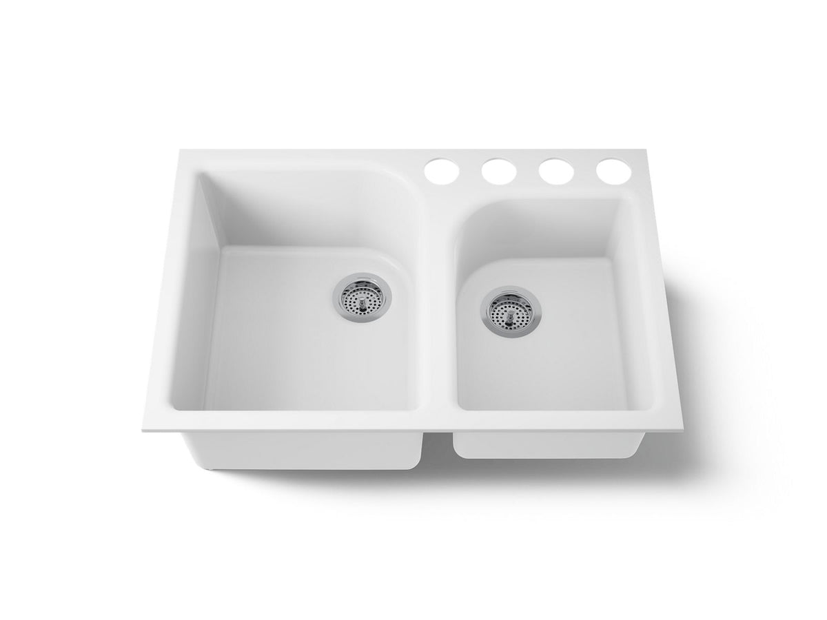 KOHLER K-5931-4U-0 Executive Chef 33" Undermount Double-Bowl Kitchen Sink - White