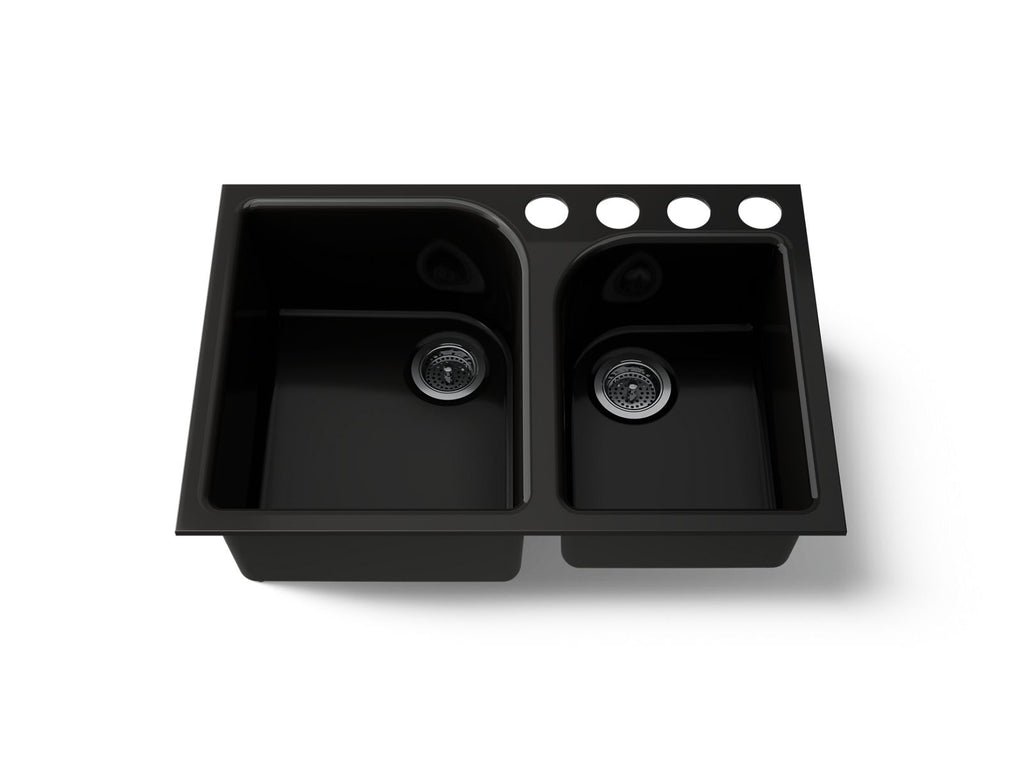 KOHLER K-5931-4U-7 Executive Chef 33" Undermount Double-Bowl Kitchen Sink - Black Black