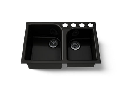 KOHLER K-5931-4U-7 Executive Chef 33" undermount double-bowl kitchen sink - Black Black