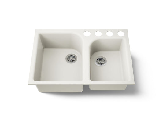 KOHLER K-5931-4U-96 Executive Chef 33" undermount double-bowl kitchen sink - Biscuit