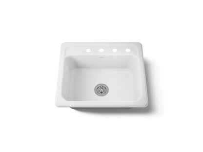 KOHLER K-5964-4-0 Mayfield 25" top-mount single-bowl kitchen sink - White