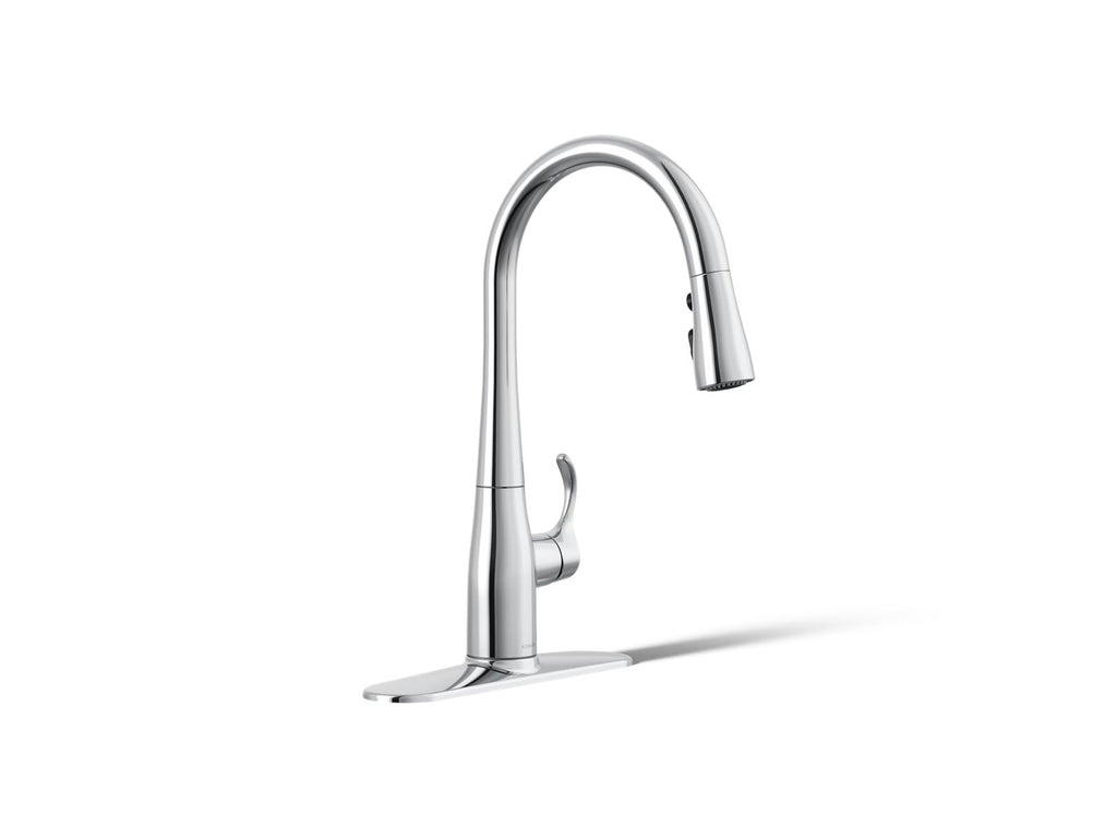 KOHLER K-597-CP Simplice Compact Pull-Down Kitchen Sink Faucet With Three-Function Sprayhead - Polished Chrome