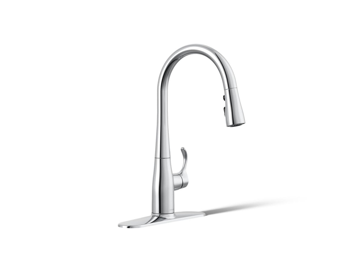 KOHLER K-597-CP Simplice Compact Pull-Down Kitchen Sink Faucet With Three-Function Sprayhead - Polished Chrome