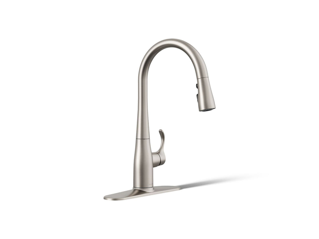 KOHLER K-597-VS Simplice Compact Pull-Down Kitchen Sink Faucet With Three-Function Sprayhead - Vibrant Stainless