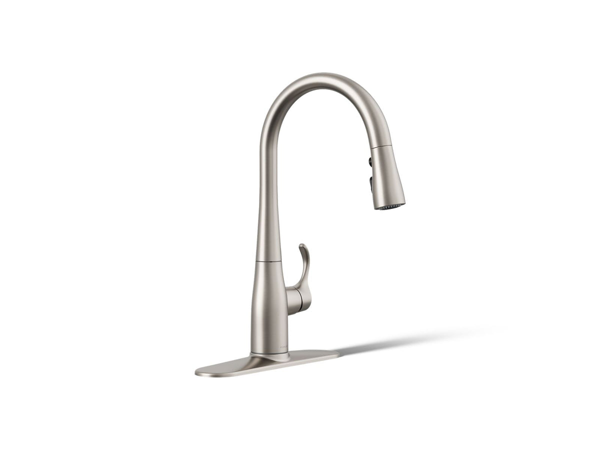 KOHLER K-597-VS Simplice Compact Pull-Down Kitchen Sink Faucet With Three-Function Sprayhead - Vibrant Stainless