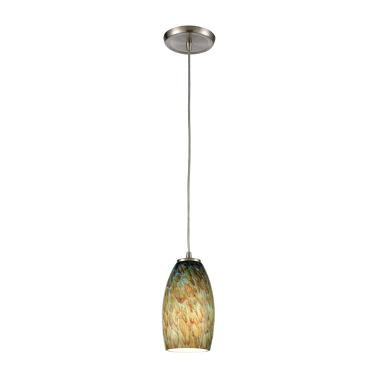 ELK SHOWROOM 60217/1 Nature's Collage 5'' Wide 1-Light Mini Pendant - Satin Nickel with Aqua Feathered Glass