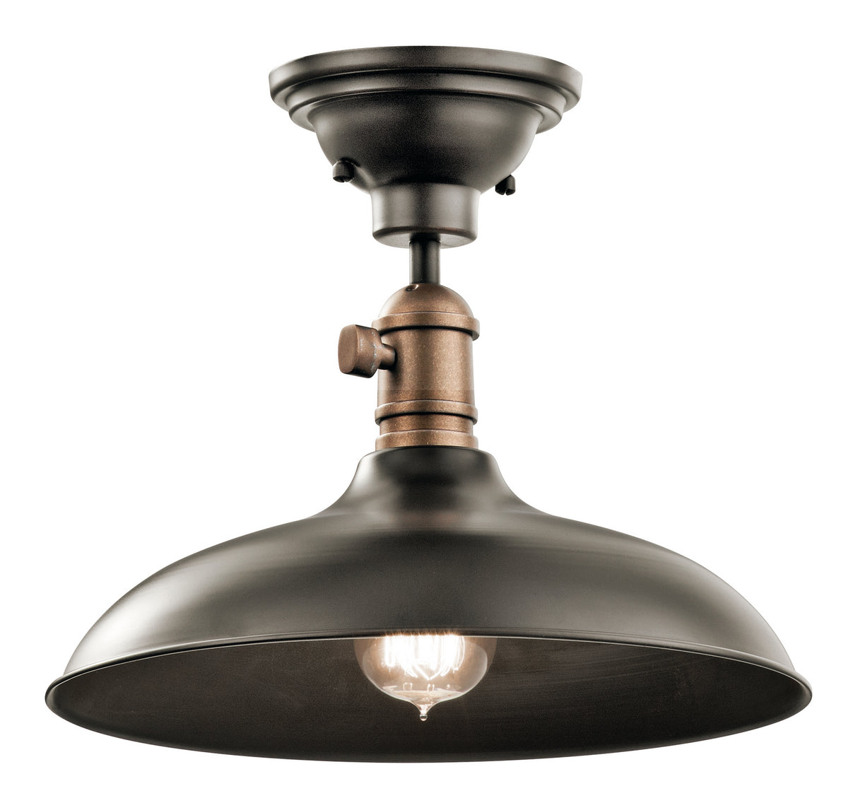 KICHLER 42580OZ Cobson 7.5" 1 Light Convertible Pendant Or Semi Flush Olde Bronze With Natural Brass Accents