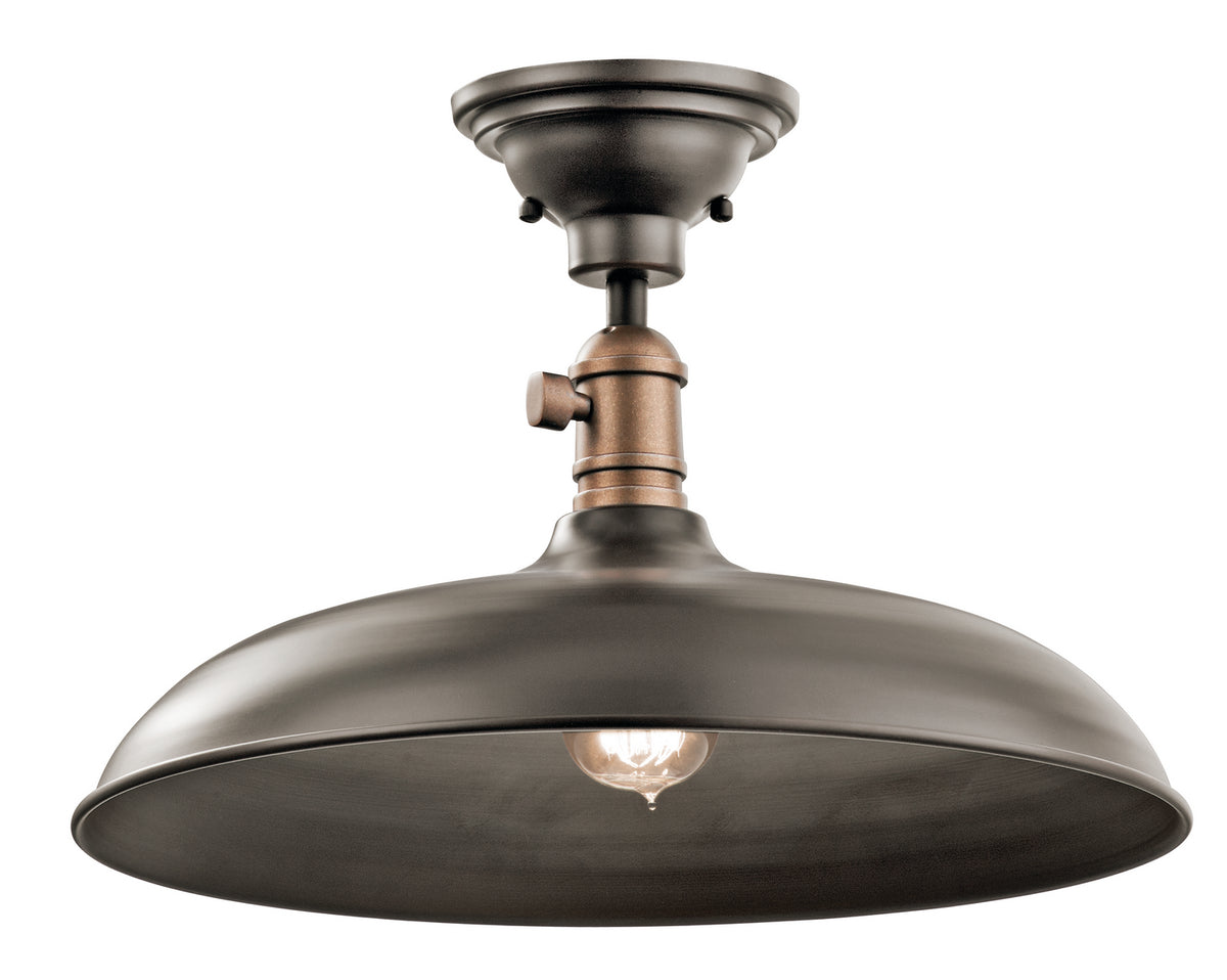 KICHLER 42585OZ Cobson 8" 1 Light Convertible Pendant Or Semi Flush Olde Bronze With Natural Brass Accents