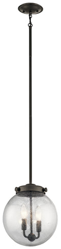 KICHLER 42588OZ Holbrook 12" 2 Light Mini Pendant with Clear Seeded Glass in Olde Bronze