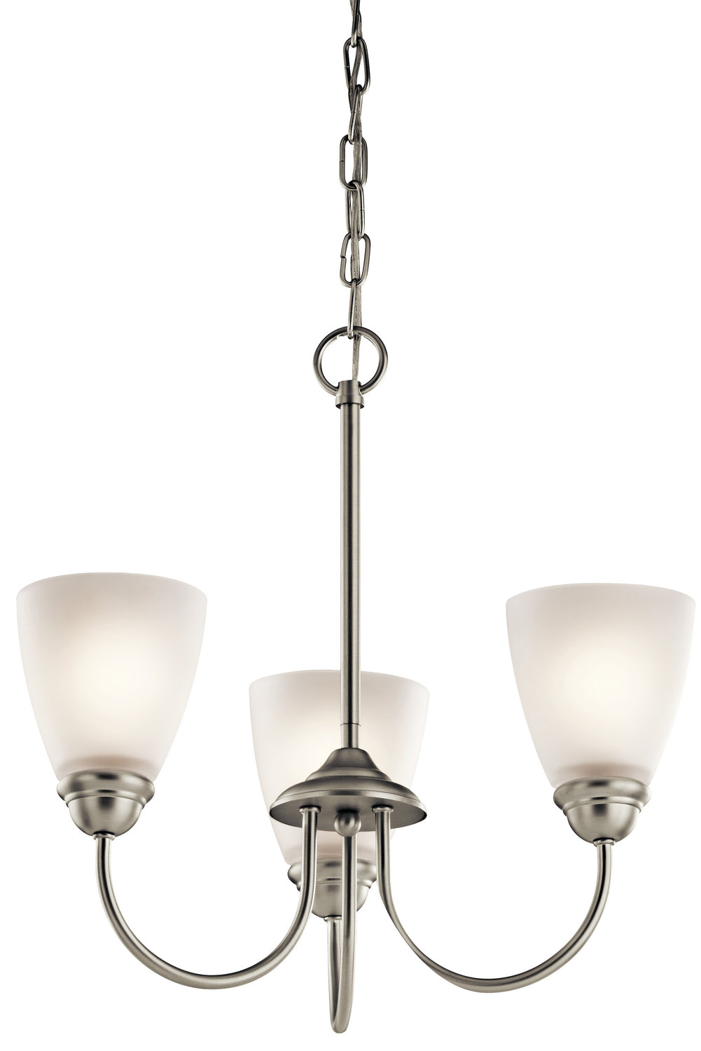 KICHLER 43637NI Jolie 18" 3 Light Mini Chandelier With Satin Etched Glass In Brushed Nickel