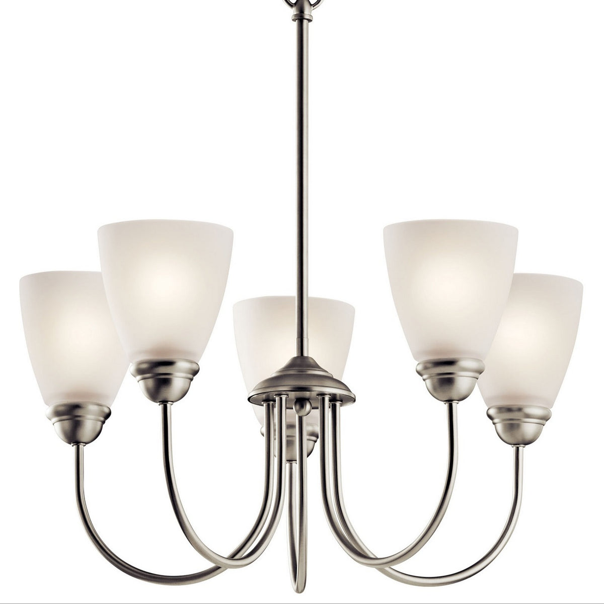 KICHLER 43638NI Jolie 18.5" 5 Light Chandelier With Satin Etched Glass In Brushed Nickel
