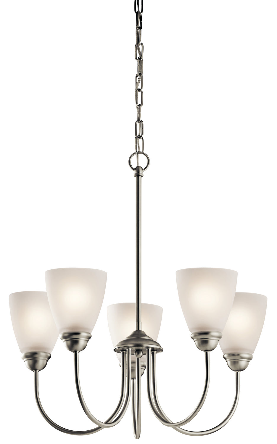 KICHLER 43638NI Jolie 18.5" 5 Light Chandelier With Satin Etched Glass In Brushed Nickel