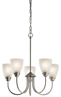 KICHLER 43638NI Jolie 18.5" 5 Light Chandelier With Satin Etched Glass In Brushed Nickel