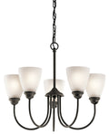 KICHLER 43638OZ Jolie 18.5" 5 Light Chandelier With Satin Etched Glass In Olde Bronze