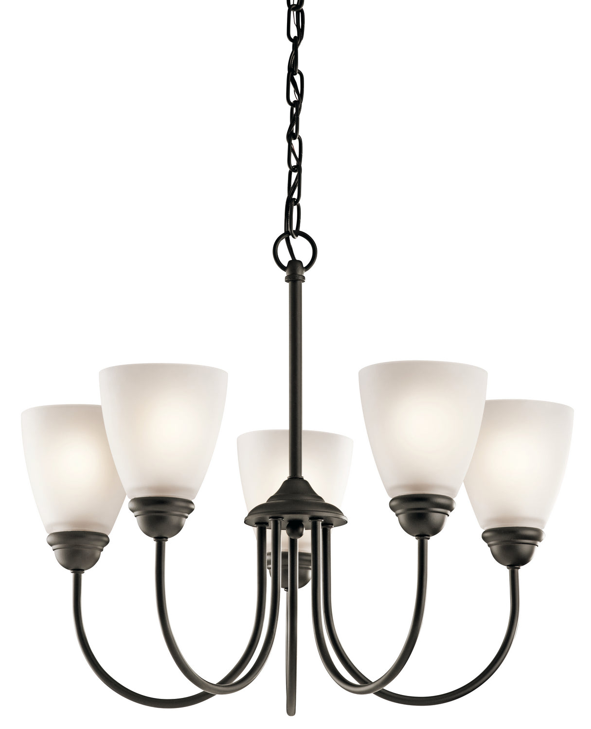 KICHLER 43638OZ Jolie 18.5" 5 Light Chandelier With Satin Etched Glass In Olde Bronze