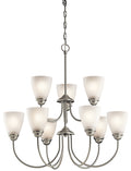 KICHLER 43639NI Jolie 28" 9 Light Chandelier With Satin Etched Glass In Brushed Nickel