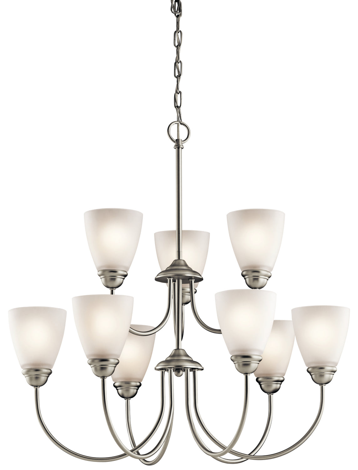 KICHLER 43639NI Jolie 28" 9 Light Chandelier With Satin Etched Glass In Brushed Nickel