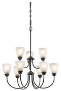 KICHLER 43639OZ Jolie 28" 9 Light Chandelier With Satin Etched Glass In Olde Bronze