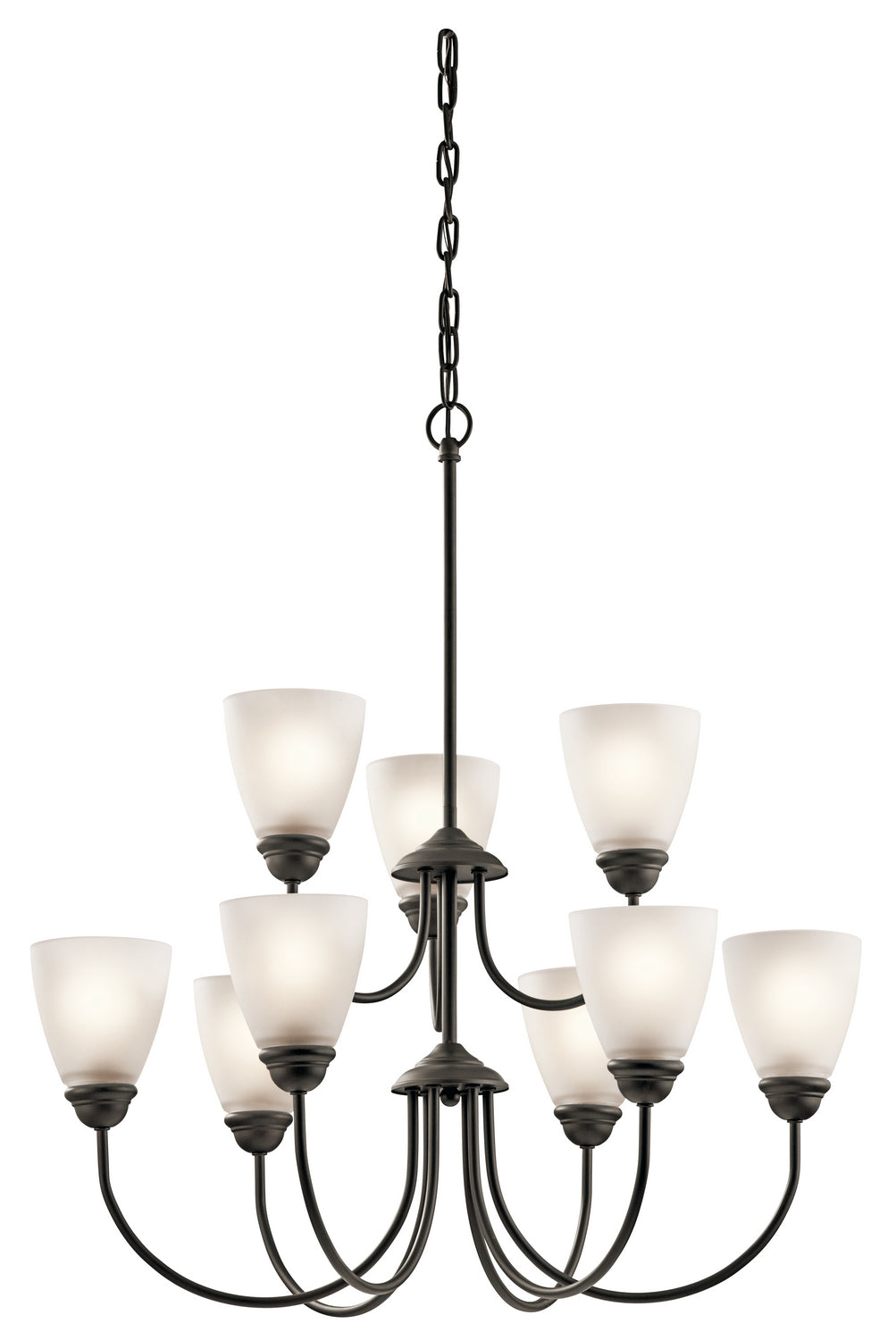 KICHLER 43639OZ Jolie 28" 9 Light Chandelier With Satin Etched Glass In Olde Bronze