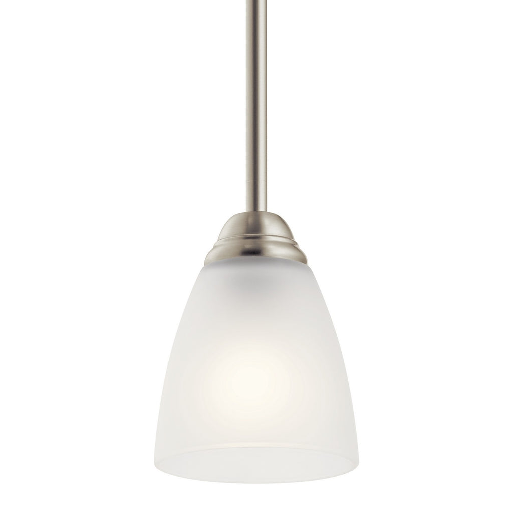 KICHLER 43640NI Jolie 12.5" 1 Light Mini Pendant With Satin Etched Glass In Brushed Nickel