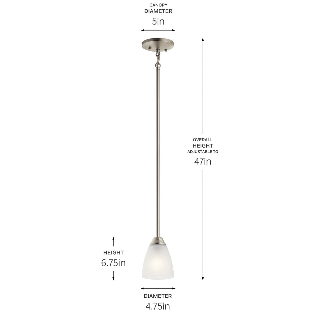 KICHLER 43640NI Jolie 12.5" 1 Light Mini Pendant With Satin Etched Glass In Brushed Nickel