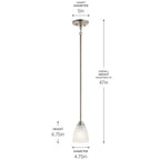 KICHLER 43640NI Jolie 12.5" 1 Light Mini Pendant With Satin Etched Glass In Brushed Nickel