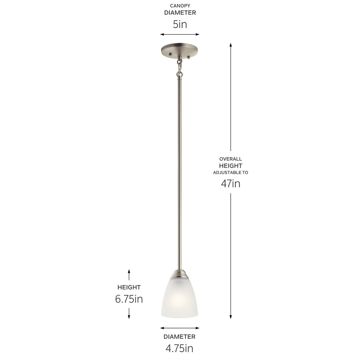 KICHLER 43640NI Jolie 12.5" 1 Light Mini Pendant With Satin Etched Glass In Brushed Nickel