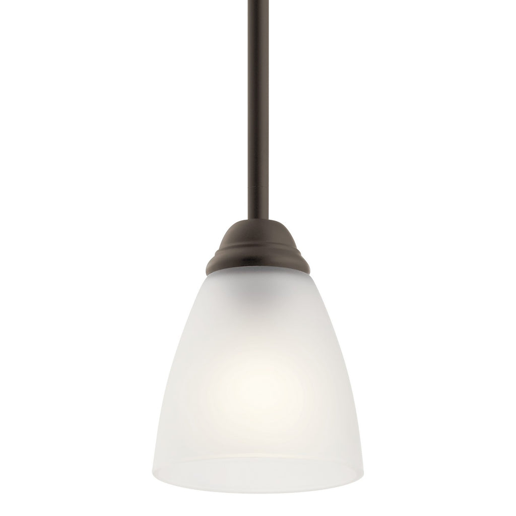 KICHLER 43640OZ Jolie 18" 1 Light Mini Pendant With Satin Etched Glass In Olde Bronze