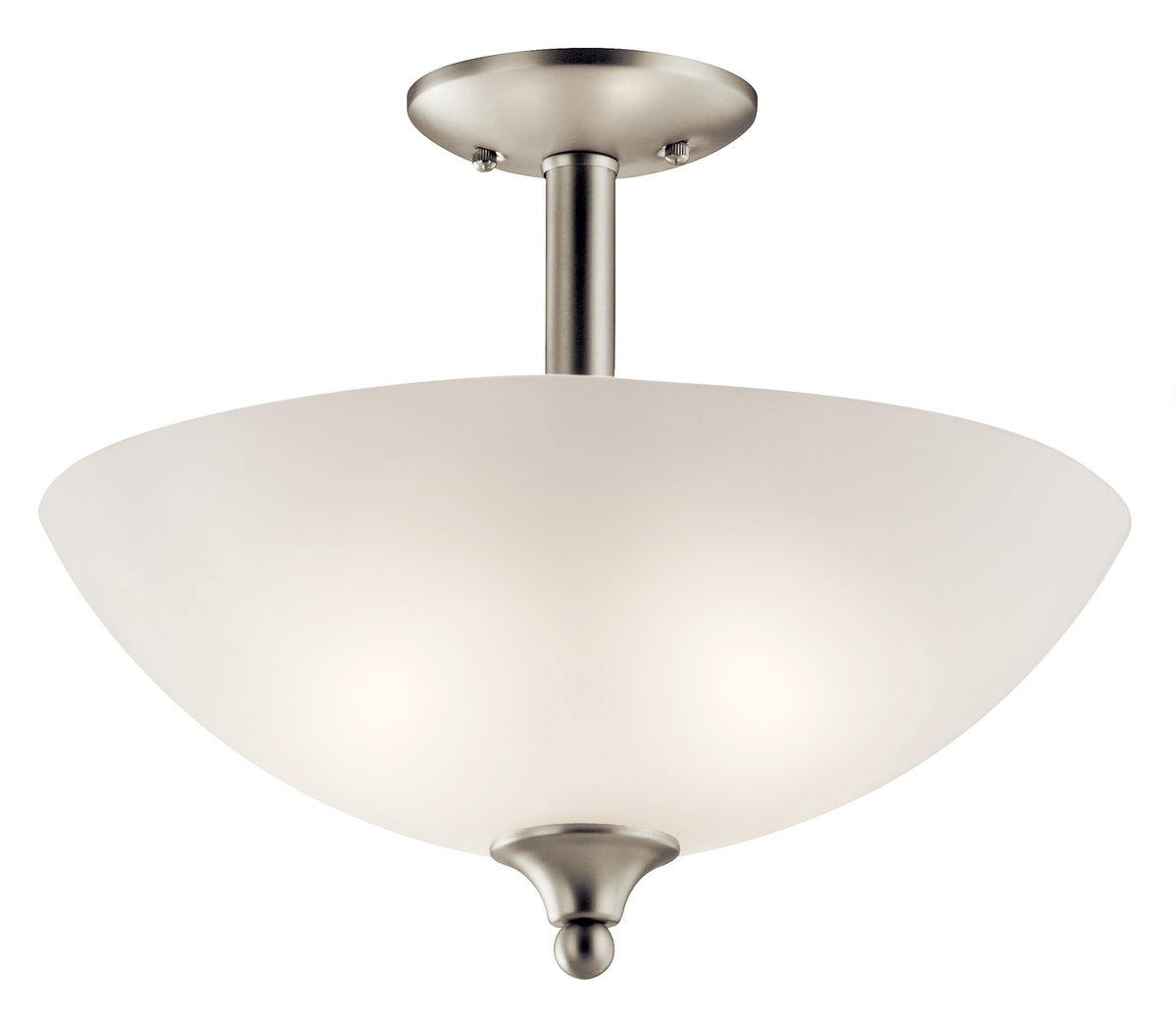 KICHLER 43641NI Jolie 15" 2 Light Convertible Inverted Pendant And Semi Flush With Satin Etched Glass In Brushed Nickel
