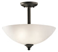 KICHLER 43641OZ Jolie 15" 2 Light Convertible Inverted Pendant With Semi Flush With Satin Etched Glass In Olde Bronze