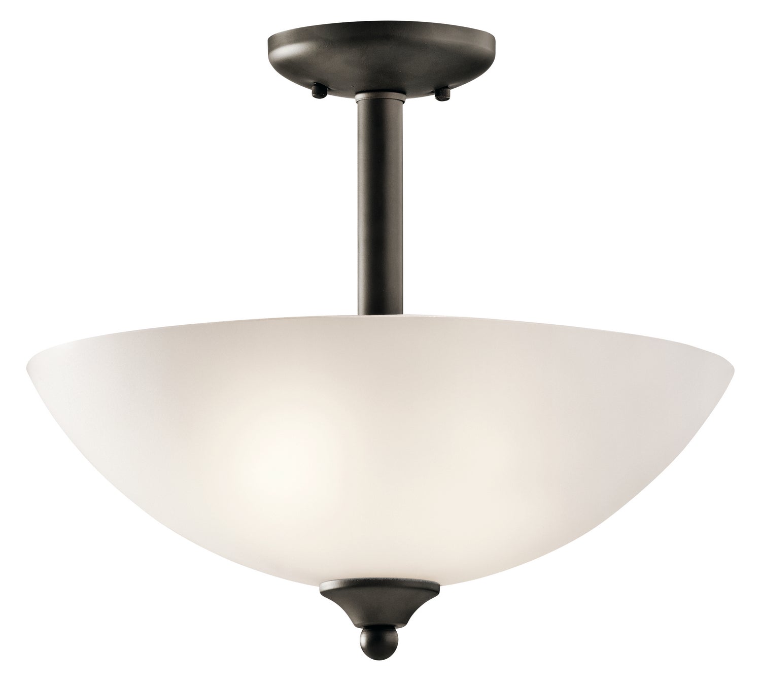 KICHLER 43641OZ Jolie 15" 2 Light Convertible Inverted Pendant With Semi Flush With Satin Etched Glass In Olde Bronze