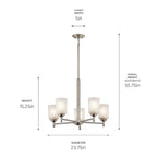 KICHLER 43671NI Shailene 18.25" 5 Light Chandelier With Satin Etched Glass In Brushed Nickel