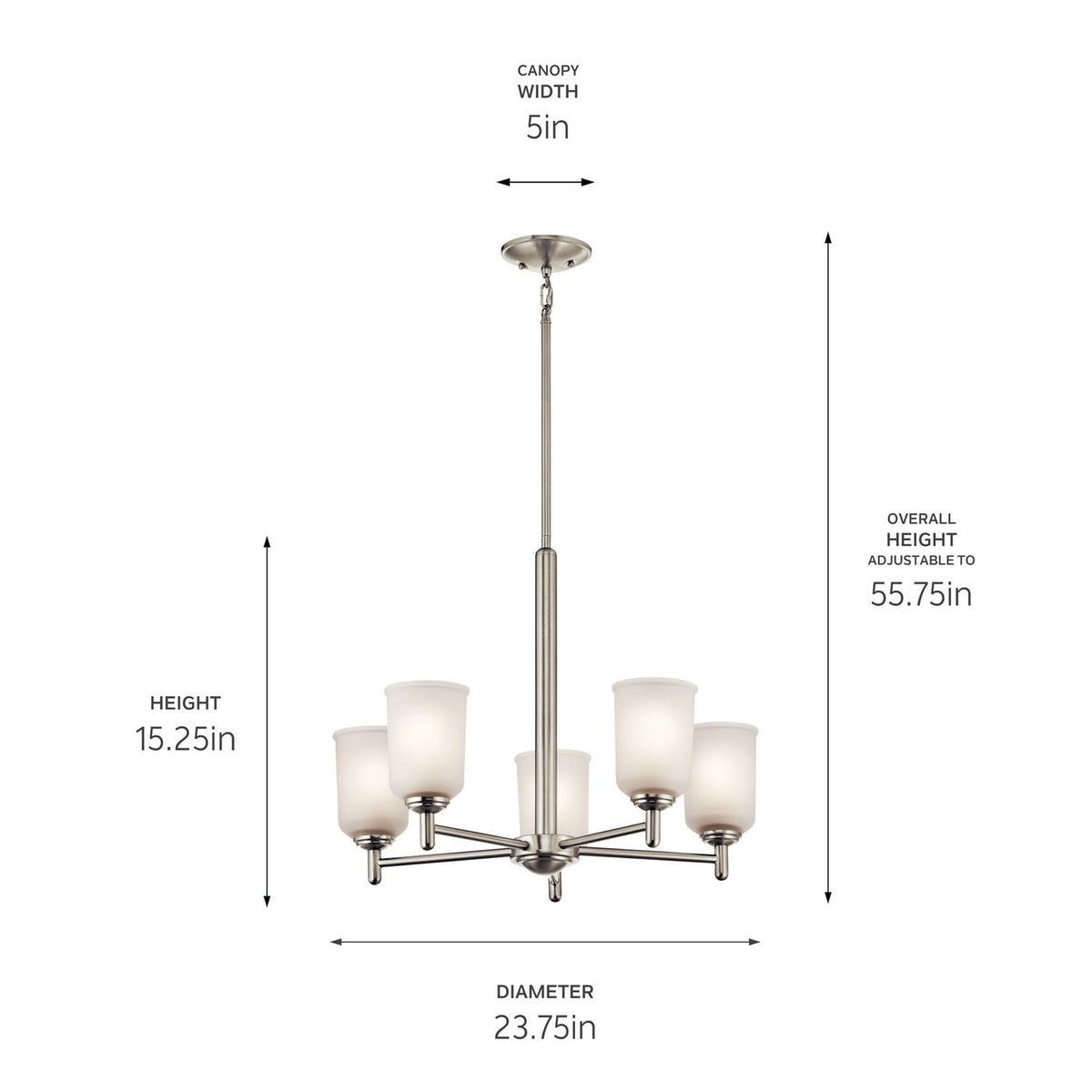 KICHLER 43671NI Shailene 18.25" 5 Light Chandelier With Satin Etched Glass In Brushed Nickel