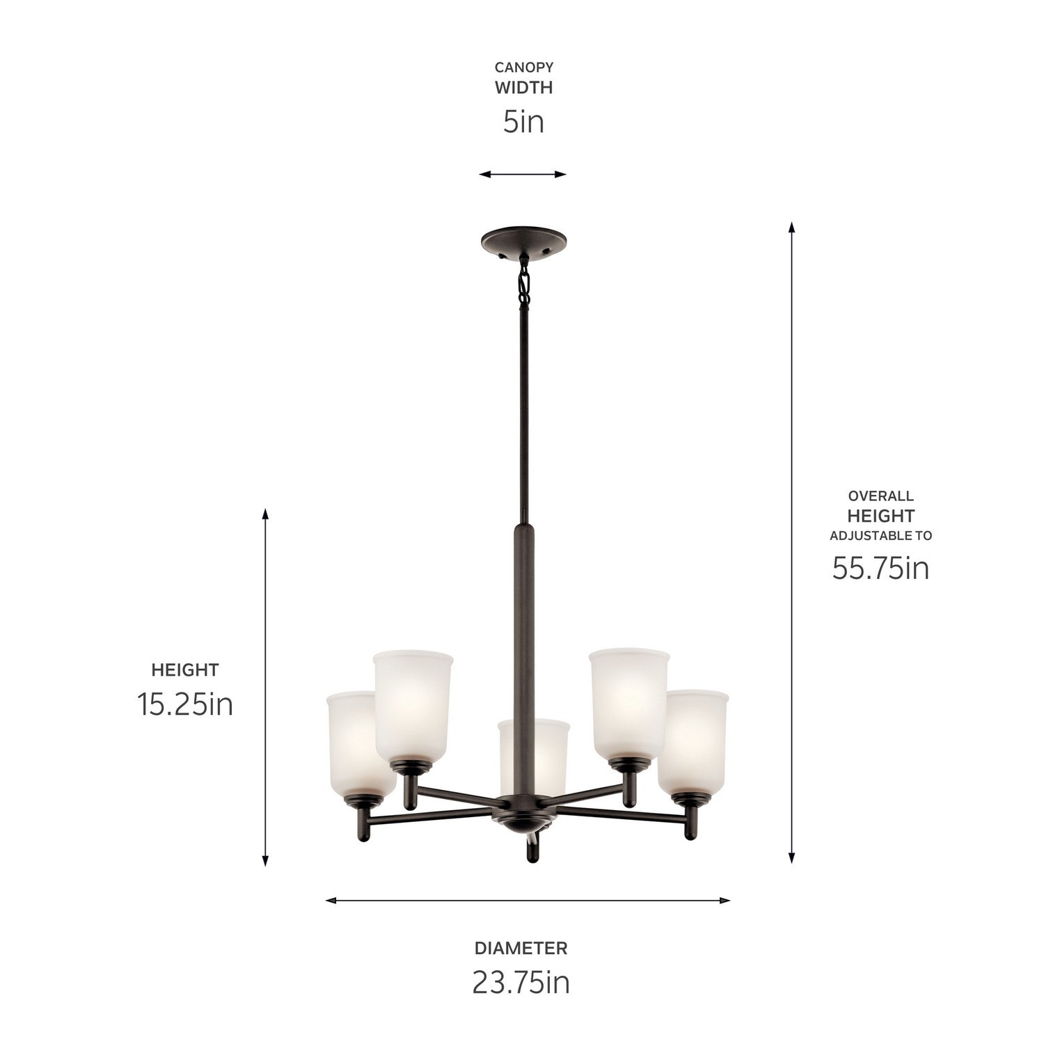 KICHLER 43671OZ Shailene 18.25" 5 Light Chandelier With Satin Etched Glass In Olde Bronze