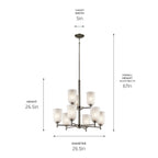 KICHLER 43672NI Shailene 26.5" 9 Light 2 Tier Chandelier With Satin Etched Glass In Brushed Nickel