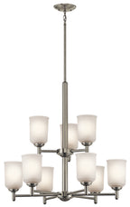 KICHLER 43672NI Shailene 26.5" 9 Light 2 Tier Chandelier With Satin Etched Glass In Brushed Nickel