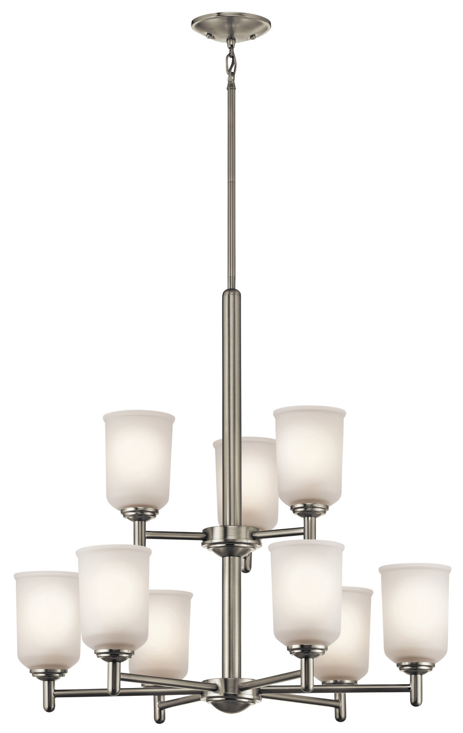 KICHLER 43672NI Shailene 26.5" 9 Light 2 Tier Chandelier With Satin Etched Glass In Brushed Nickel