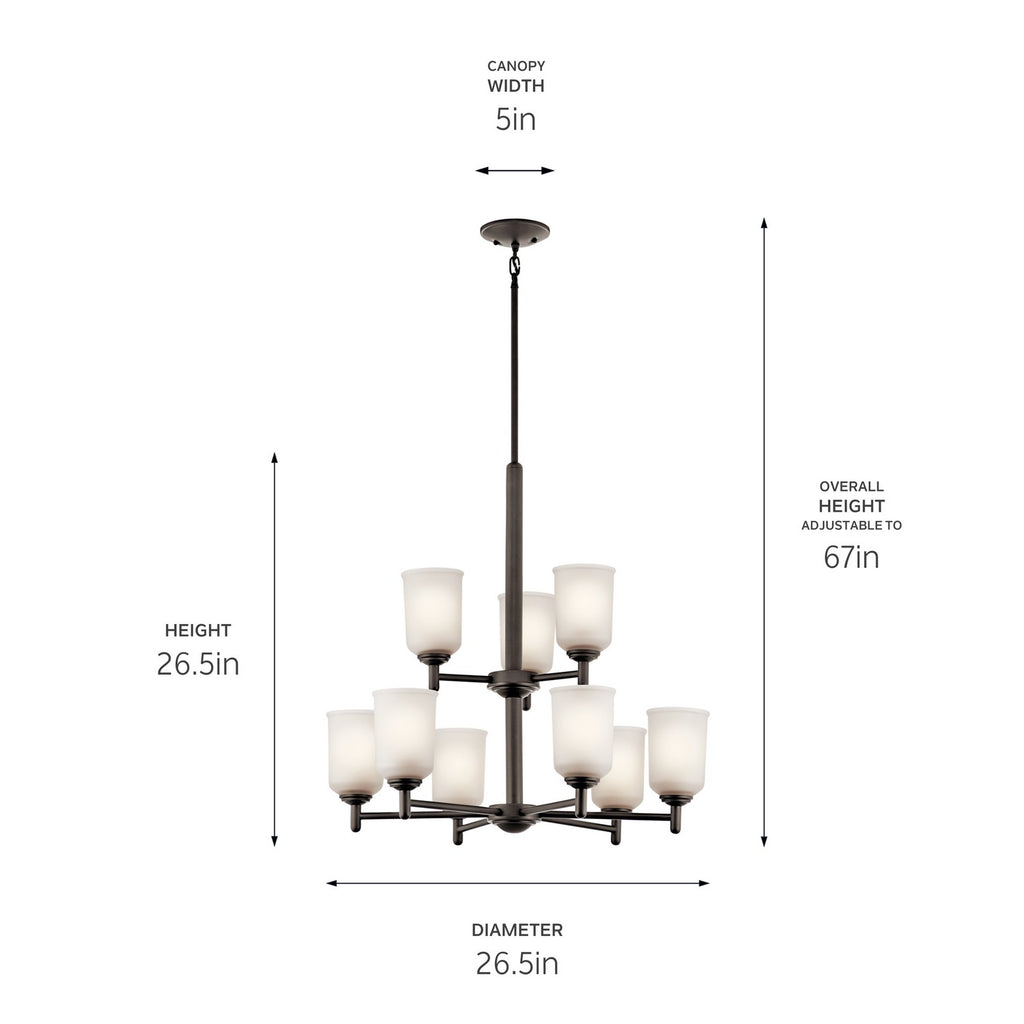 KICHLER 43672OZ Shailene 18.25" 9 Light 2 Tier Chandelier With Satin Etched Glass In Olde Bronze