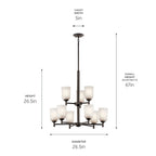 KICHLER 43672OZ Shailene 18.25" 9 Light 2 Tier Chandelier With Satin Etched Glass In Olde Bronze