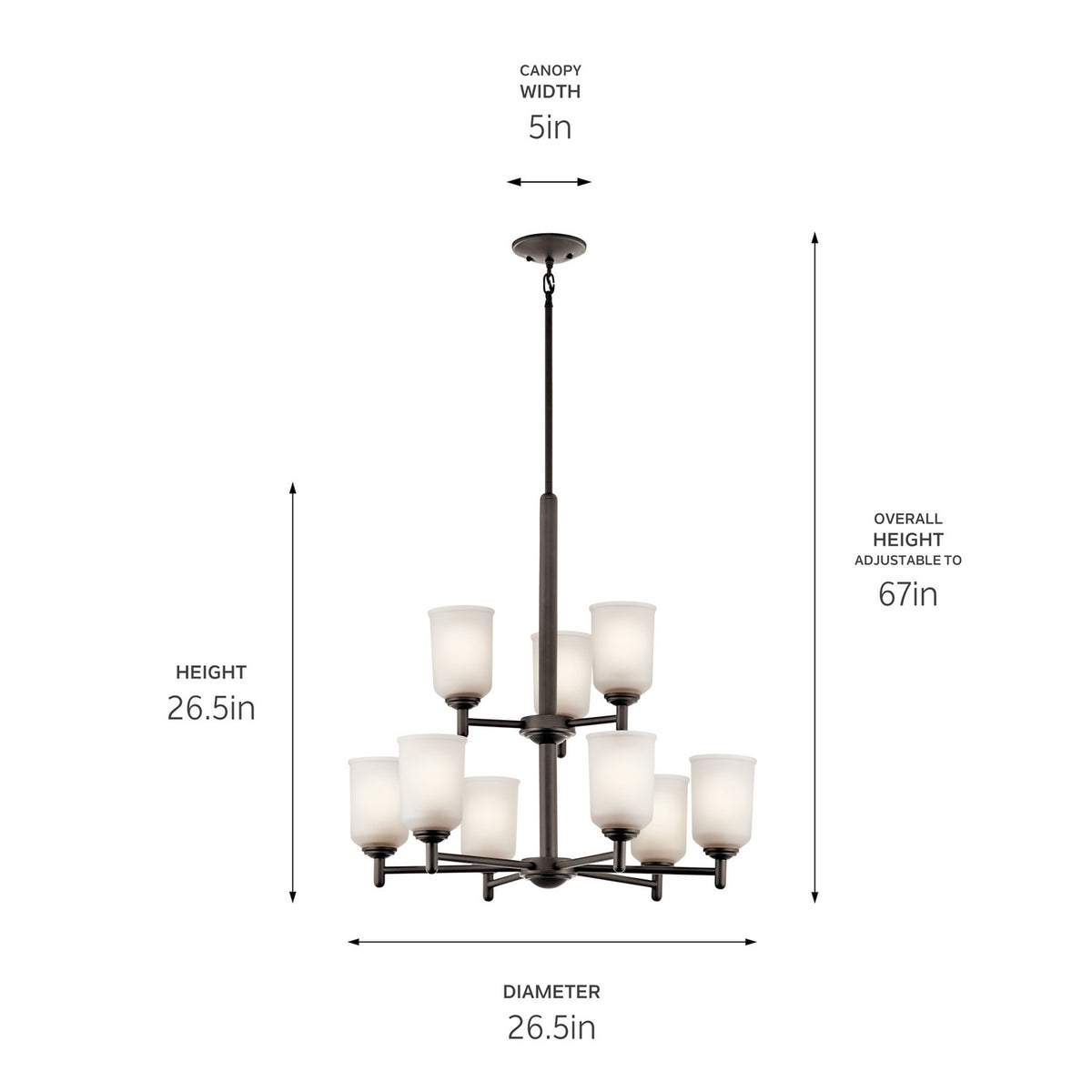 KICHLER 43672OZ Shailene 18.25" 9 Light 2 Tier Chandelier With Satin Etched Glass In Olde Bronze