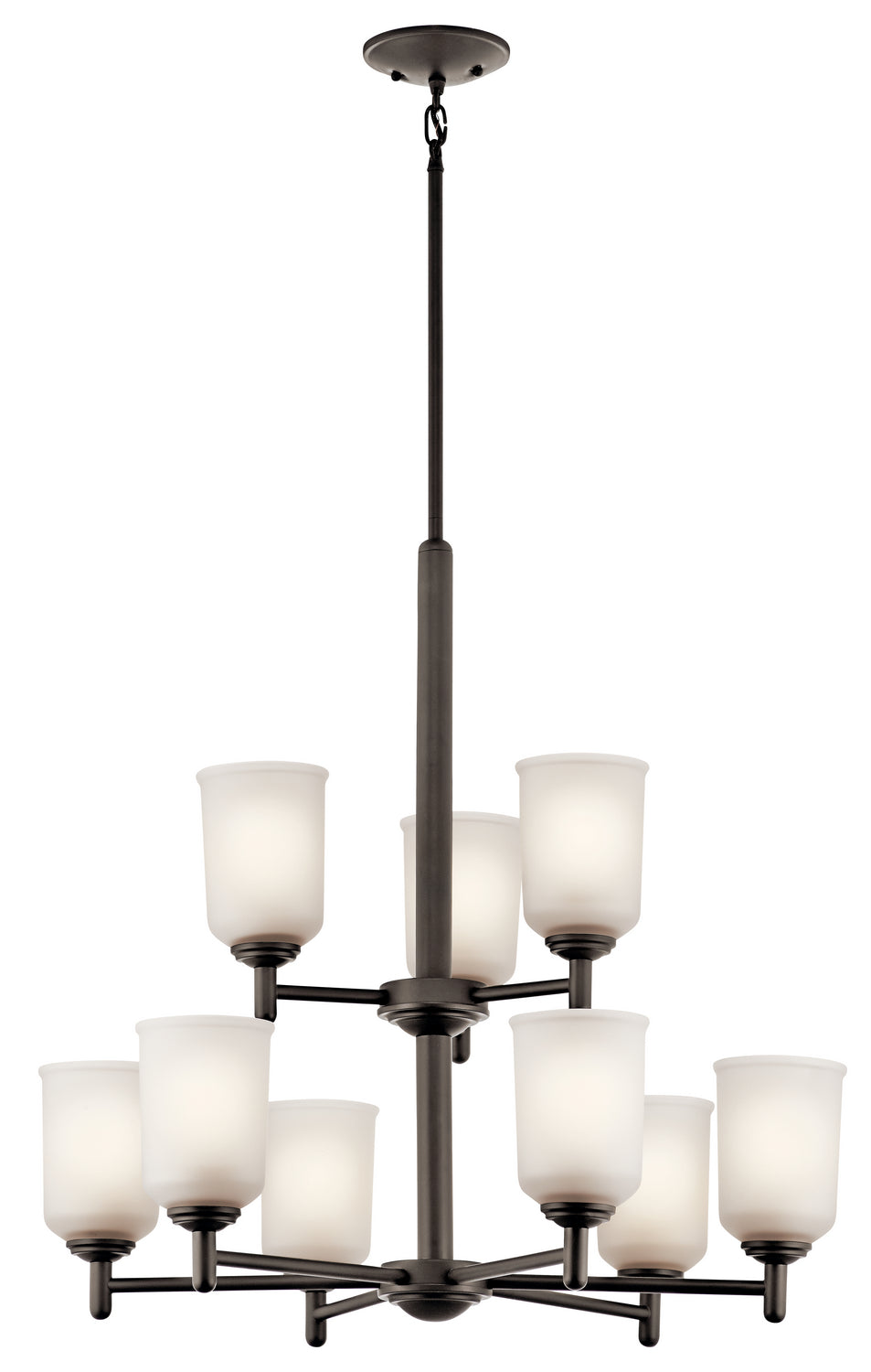 KICHLER 43672OZ Shailene 18.25" 9 Light 2 Tier Chandelier With Satin Etched Glass In Olde Bronze
