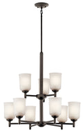 KICHLER 43672OZ Shailene 18.25" 9 Light 2 Tier Chandelier With Satin Etched Glass In Olde Bronze