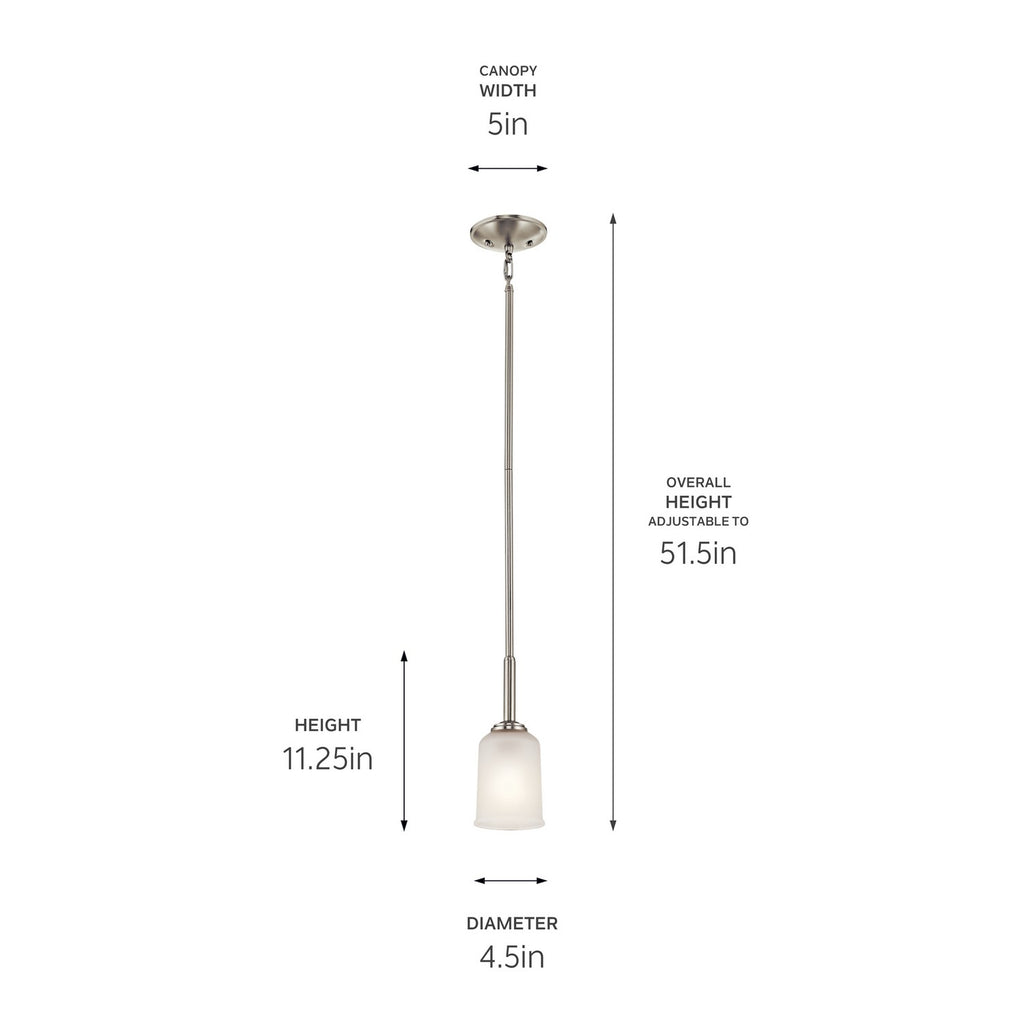 KICHLER 43674NI Shailene 11" 1 Light Mini Pendant With Satin Etched Glass In Brushed Nickel