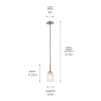 KICHLER 43674NI Shailene 11" 1 Light Mini Pendant With Satin Etched Glass In Brushed Nickel